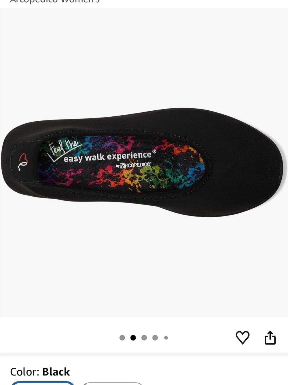 Arcopedico Black Slip-On Ballet Flat with Multicolor Printed Insole EU 39 - Picture 3 of 5